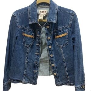 AMI Denim Button Down Jean Jacket w/ Tan Trim Sz S